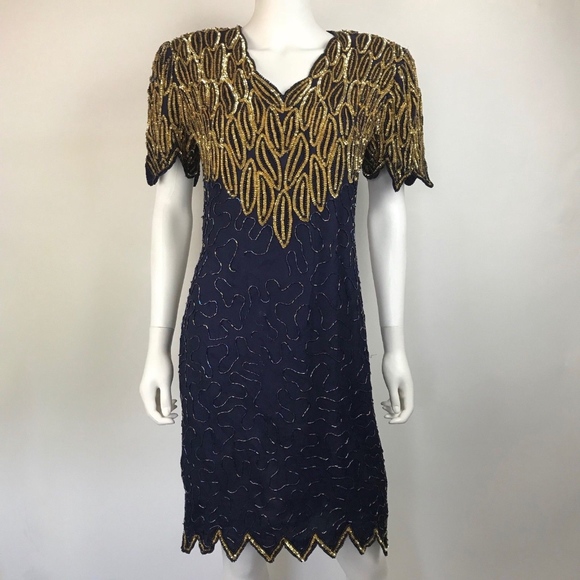 American Night Dresses & Skirts - VTG 90's American Night Silk Beaded Sequined Dress